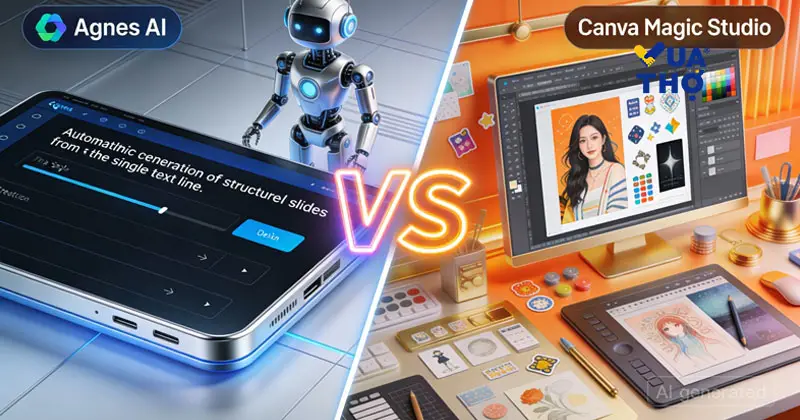 So s&aacute;nh giao diện v&agrave; khả năng tạo slide giữa Agnes AI v&agrave; Canva Magic Studio