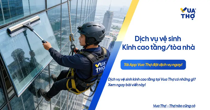 Dịch vụ lau k&iacute;nh t&ograve;a nh&agrave; cao tầng chuy&ecirc;n nghiệp bằng kỹ thuật đu d&acirc;y.