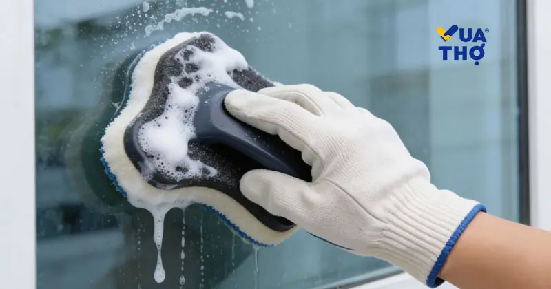 Xử l&yacute; v&agrave; tẩy cặn canxi, vết ố cứng đầu tr&ecirc;n k&iacute;nh t&ograve;a nh&agrave; bằng h&oacute;a chất chuy&ecirc;n dụng.