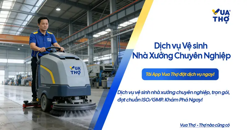 Dịch vụ vệ sinh nhà xưởng công nghiệp bằng máy chà sàn tự động công suất lớn.