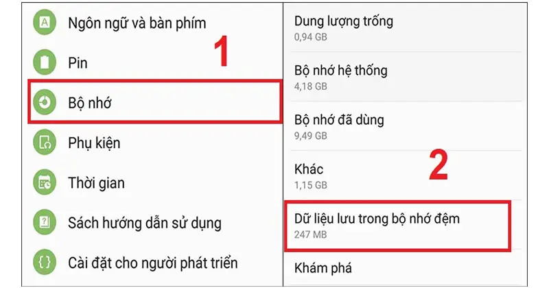 xóa dữ liệu để giảm giật lag cho điện thoại android