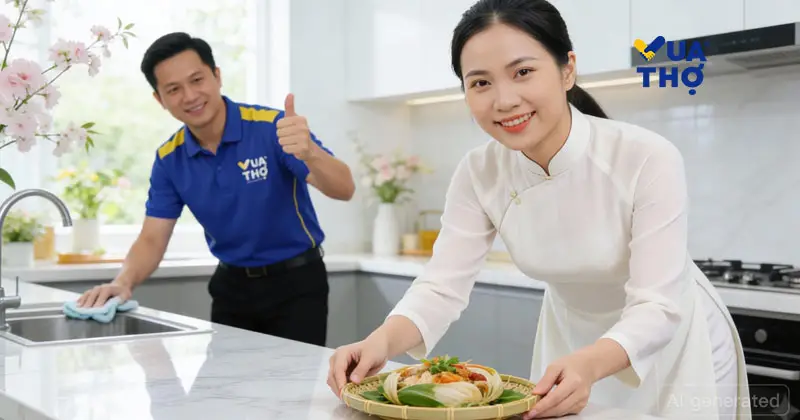 Kh&aacute;ch h&agrave;ng h&agrave;i l&ograve;ng với gian bếp sạch b&oacute;ng chuẩn bị cho m&acirc;m cỗ c&uacute;ng Giao thừa 2026.