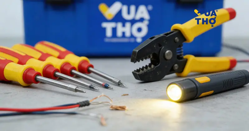 C&aacute;c loại k&igrave;m tuốt d&acirc;y v&agrave; tua v&iacute;t c&aacute;ch điện chuy&ecirc;n dụng của thợ điện.