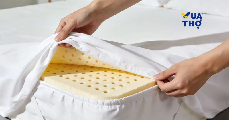 Bước đầu tiên trong cách xử lý nệm cao su bị ướt là tháo ga trải giường ngay lập tức để thoáng khí.