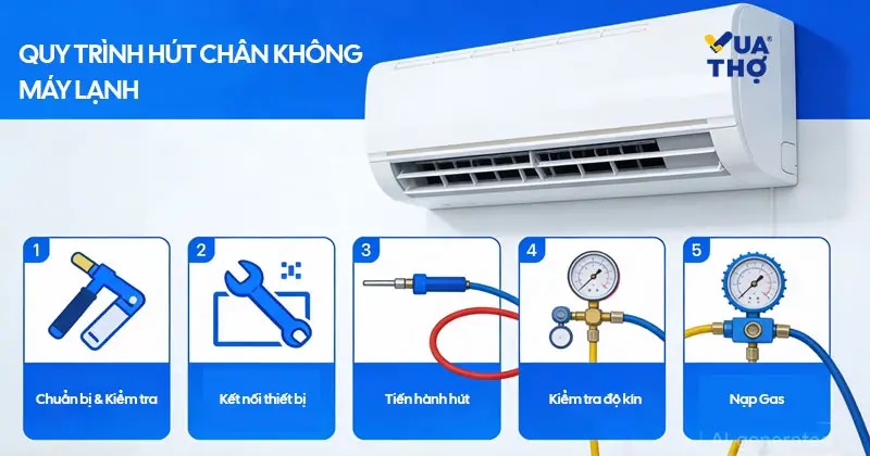 quy tr&igrave;nh h&uacute;t ch&acirc;n kh&ocirc;ng m&aacute;y lạnh