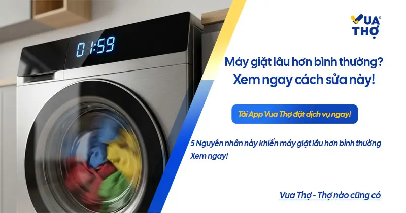 Đồng hồ hiển thị thời gian nhảy số liên tục minh họa cho lỗi máy giặt lâu hơn bình thường gây lãng phí điện năng.