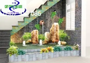 Hòn non bộ dưới chân cầu thang Biểu tượng phong thủy tinh tế và nghệ thuật trang trí không gian sống