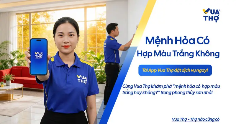 Mẫu phòng khách màu trắng phối hợp phong thủy cho người mệnh Hỏa.