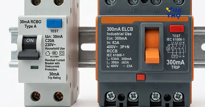 So sánh CB chống giật 30mA dùng gia đình và 300mA dùng công nghiệp