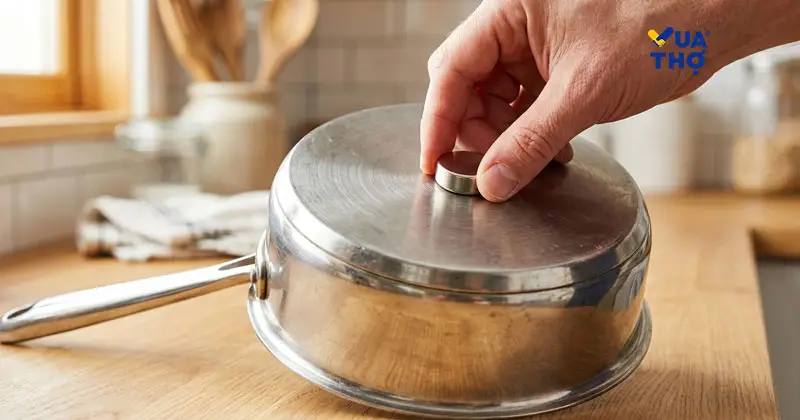 Dùng nam châm để thử từ tính xem nồi có dùng được cho bếp từ không