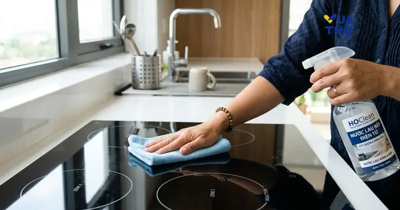 Vệ sinh mặt kính bếp từ sạch sẽ để đảm bảo mâm từ nhận diện tốt