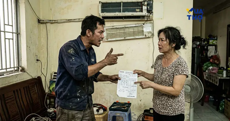 Tranh cãi gay gắt giữa chủ nhà và thợ sửa máy lạnh trôi nổi vì bảng báo giá khống, phát sinh chi phí vô lý.
