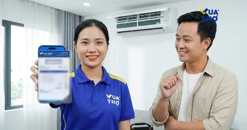 Khách hàng hài lòng khi xem bảng báo giá sửa chữa máy lạnh minh bạch rõ ràng trên ứng dụng Vua Thợ