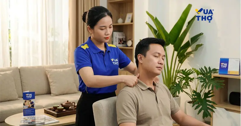 Chuyên viên Vua Thợ bấm huyệt massage cổ vai gáy chuyên sâu tại nhà TPHCM.