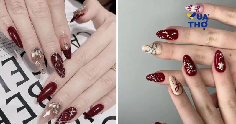 mẫu nail tết 2026 đính đá