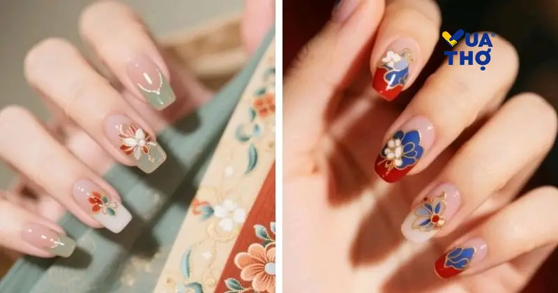 mẫu nail tết 2026 hình hoa