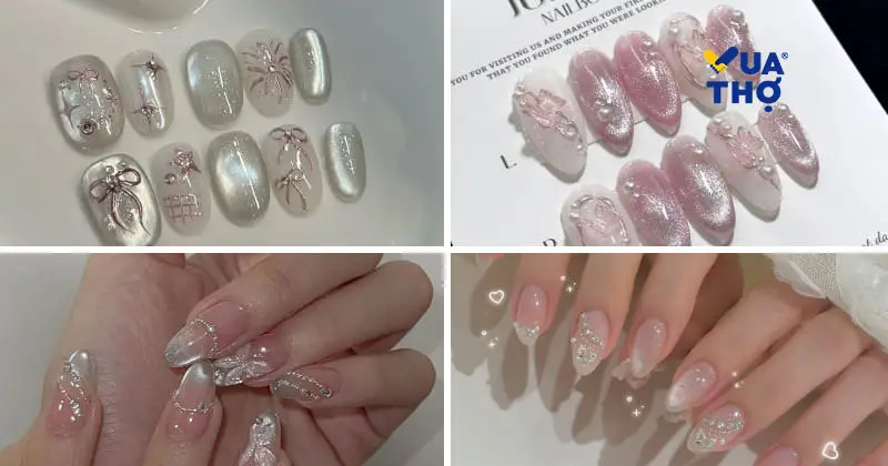 mẫu nail tết 2026 hình hoa 2