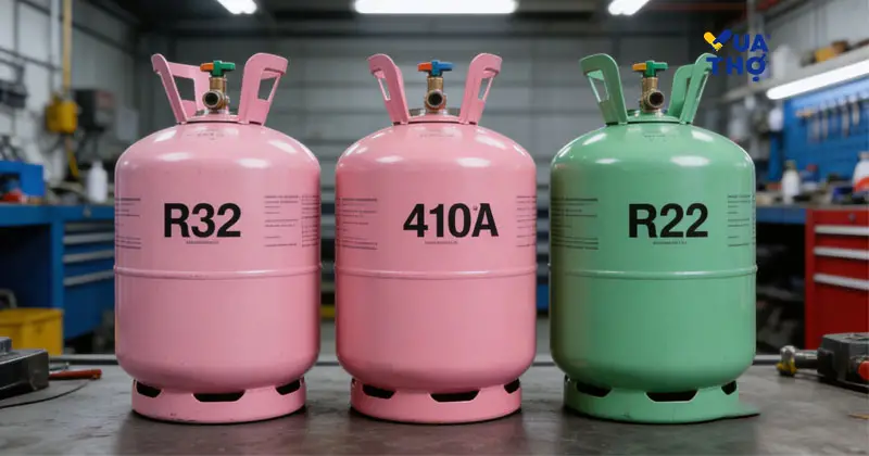 Phân biệt các loại gas R32, R410A và R22 cho máy lạnh.