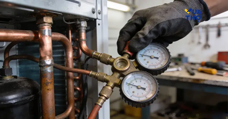 Kiểm tra v&agrave; nạp gas khi tủ lạnh ngăn đ&aacute; rơi kh&ocirc;ng lạnh ngăn dưới.