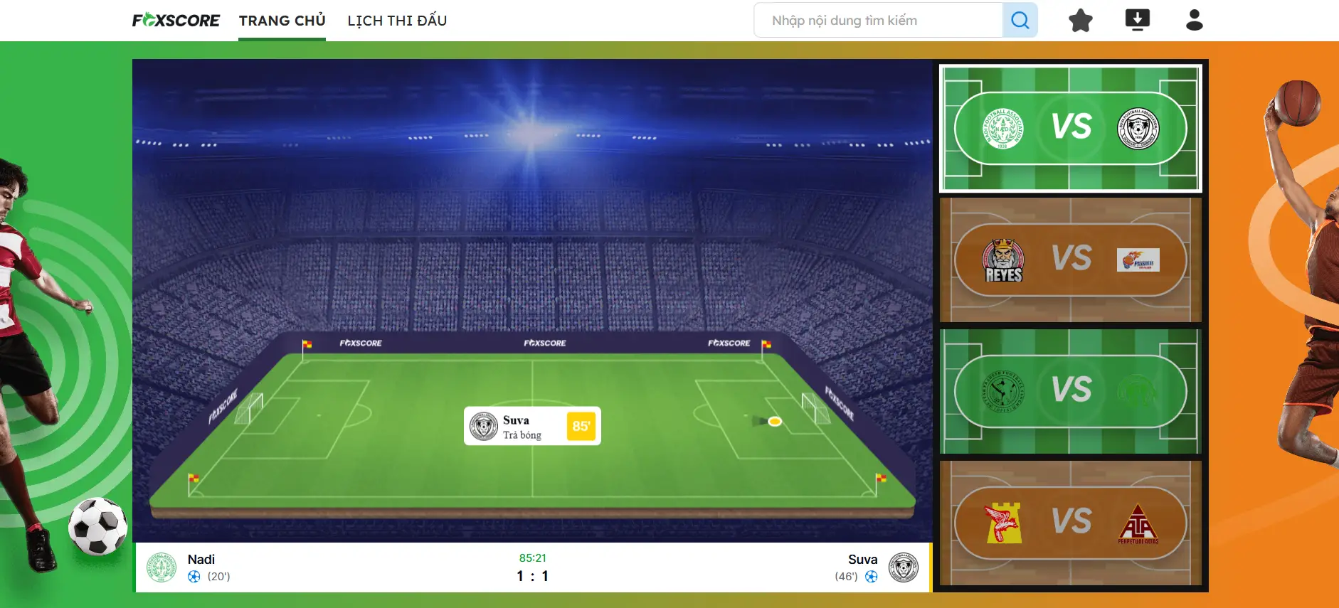 Giao diện ứng dụng Foxscore trên điện thoại