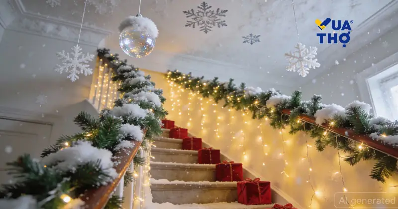 trang trí noel tại cầu thang