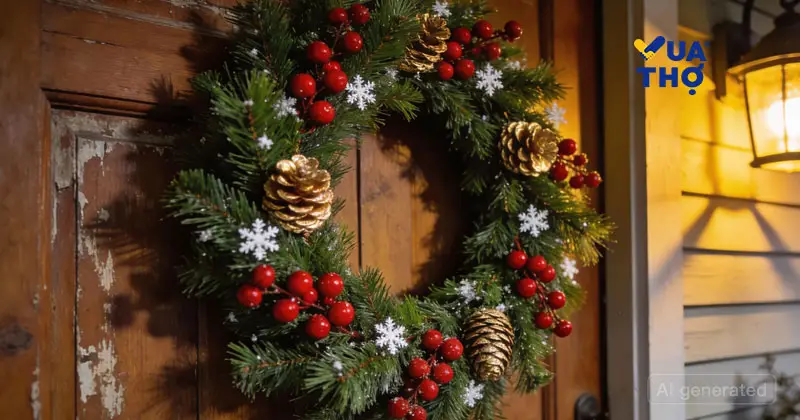 trang trí noel vòng nguyệt quế treo tường