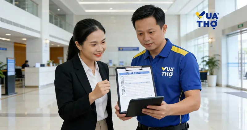 Nghiệm thu và bàn giao công trình vệ sinh công nghiệp sau khi hoàn thành dịch vụ, đảm bảo chất lượng.