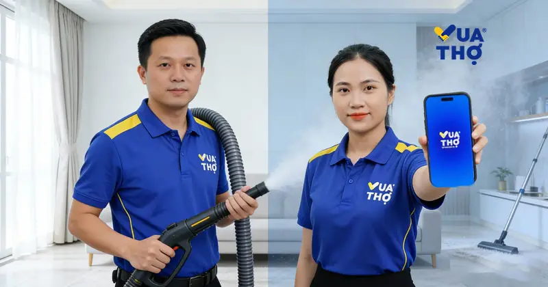 Đặt lịch dịch vụ vệ sinh công nghiệp hoặc tổng vệ sinh qua ứng dụng Vua Thợ.