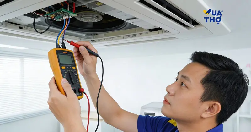 kiểm tra nguồn điện trước khi vệ sinh máy lạnh âm trần